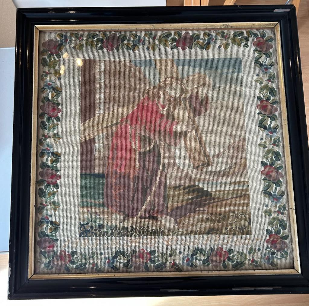 antiek borduurwerk schilderij anno 1883 kruistocht Jezus, Ophalen