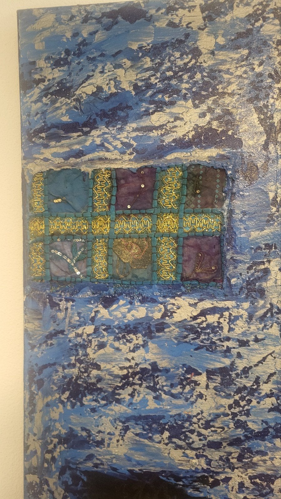 groot olieverf en bewerkt met stof  schilderij uit Bali, Ophalen
