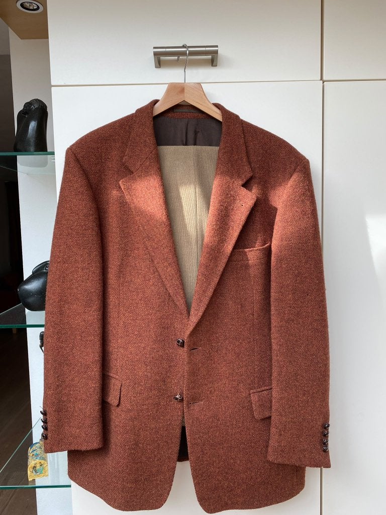 Harris Tweed jasje 100% wol + ribfluwelen pantalon, Maat 52/54 (L), Harris Tweed, Bruin, Ophalen of Verzenden