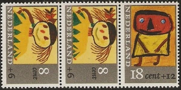 Nederland 854 strook uit blok 1x3 kinderzegels., Postzegels en Munten, Postzegels | Nederland, Verzenden, Postfris