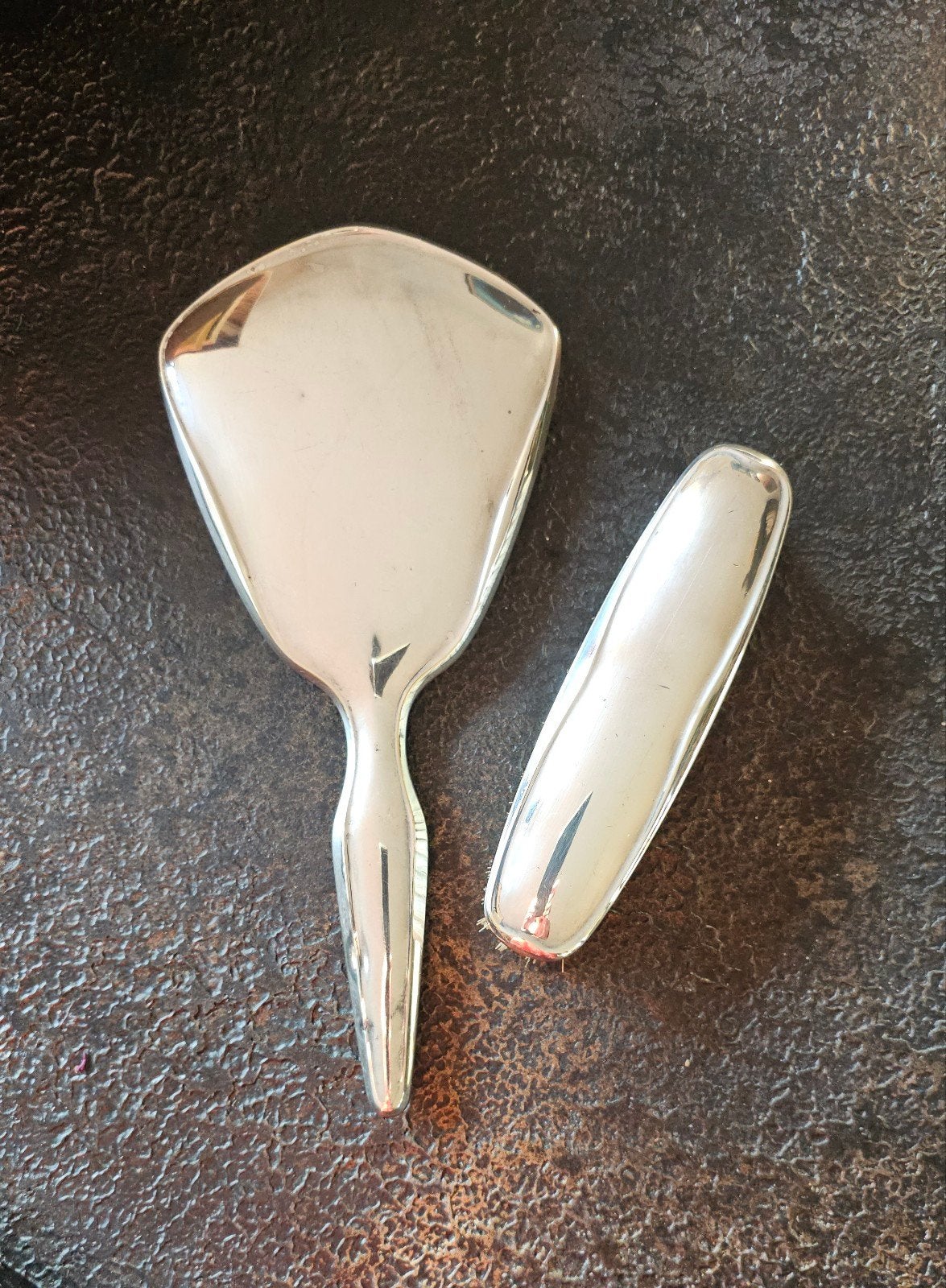 Verzilverde handspiegel en borstel, Ophalen of Verzenden