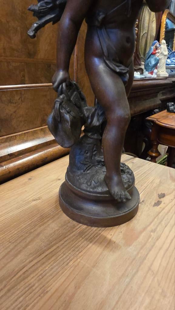 Antieke Franse Cupido Lamp - Brons/Legering, Gesigneerd, Antiek en Kunst, Ophalen