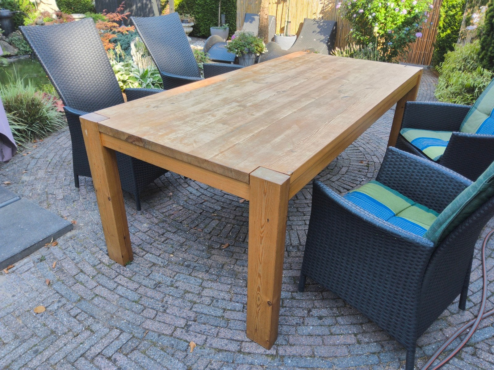 Robuuste  massief grenen eettafel., Ophalen, Gebruikt, Vijf personen of meer, 200 cm of meer