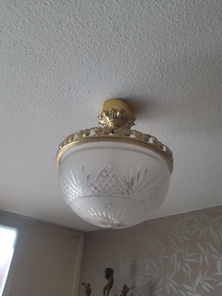Kristallen hanglamp met bronzen rand, Antiek en Kunst, Antiek | Lampen, Ophalen