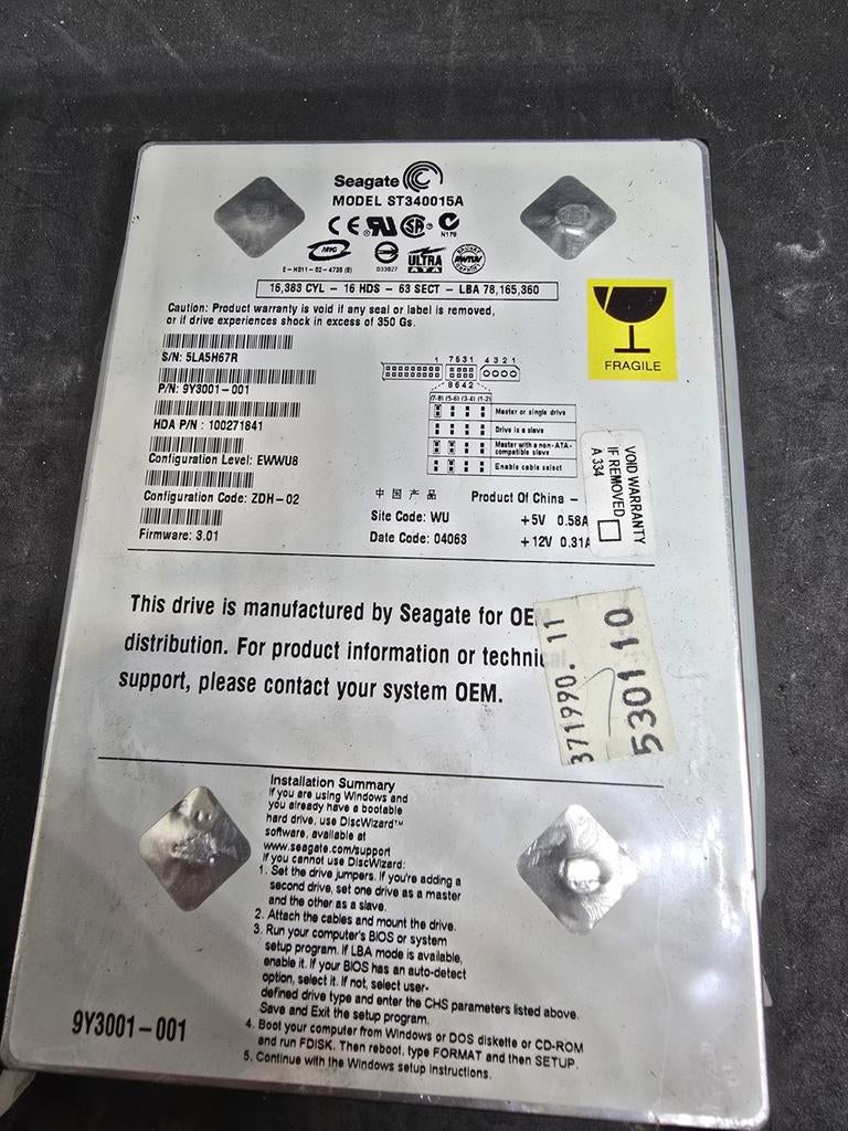 Seagate ST340015A HDD 40GB IDE Harde Schijf, Intern, Gebruikt, HDD, Ophalen of Verzenden