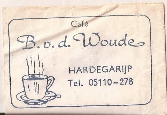 Hardegarijp suikerzakje Café B. v.d. Woude 50/60er jaren, Ophalen of Verzenden, Nederland