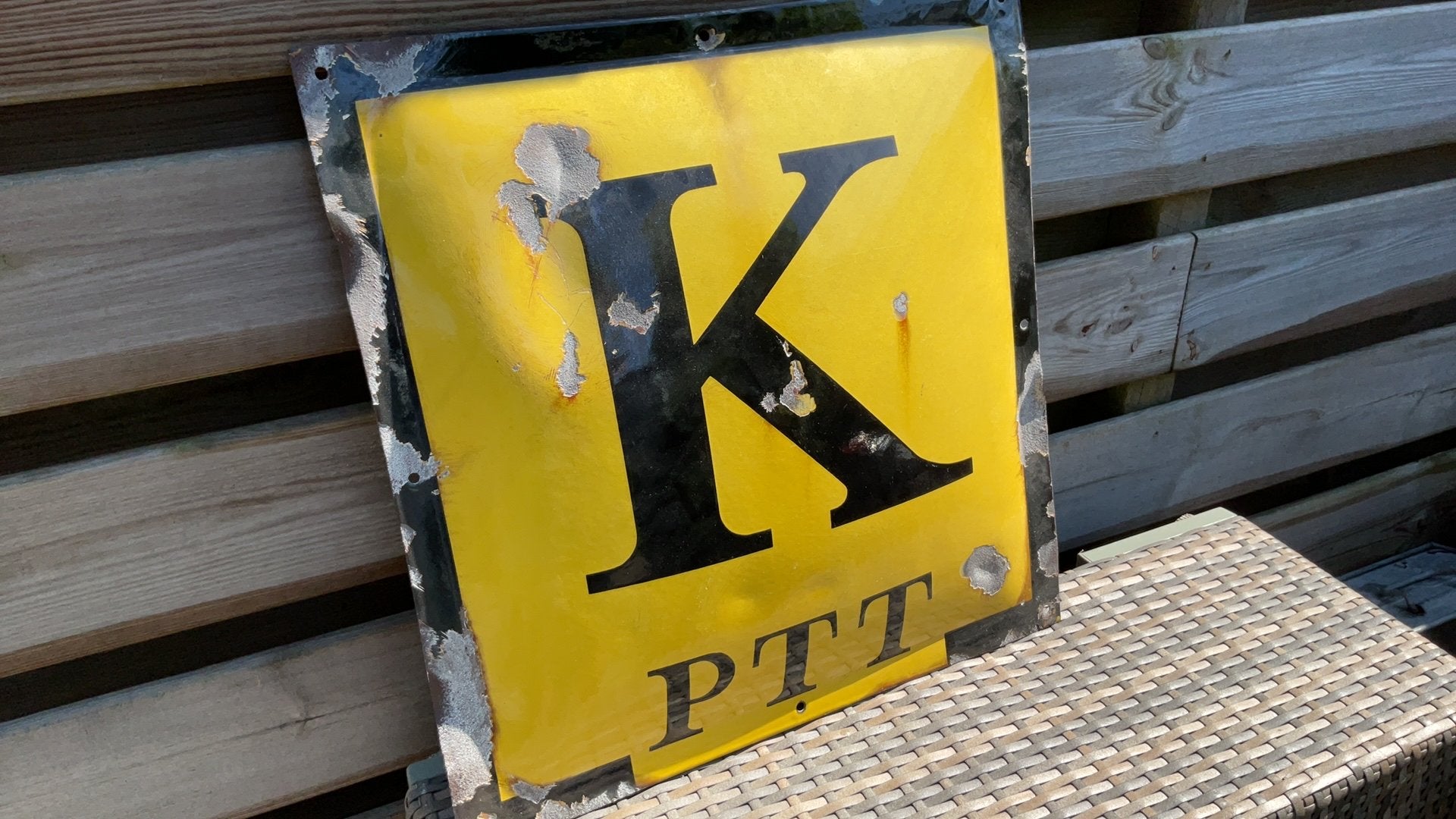Emaille PTT kabelbord., Ophalen of Verzenden, Gebruikt, Reclamebord