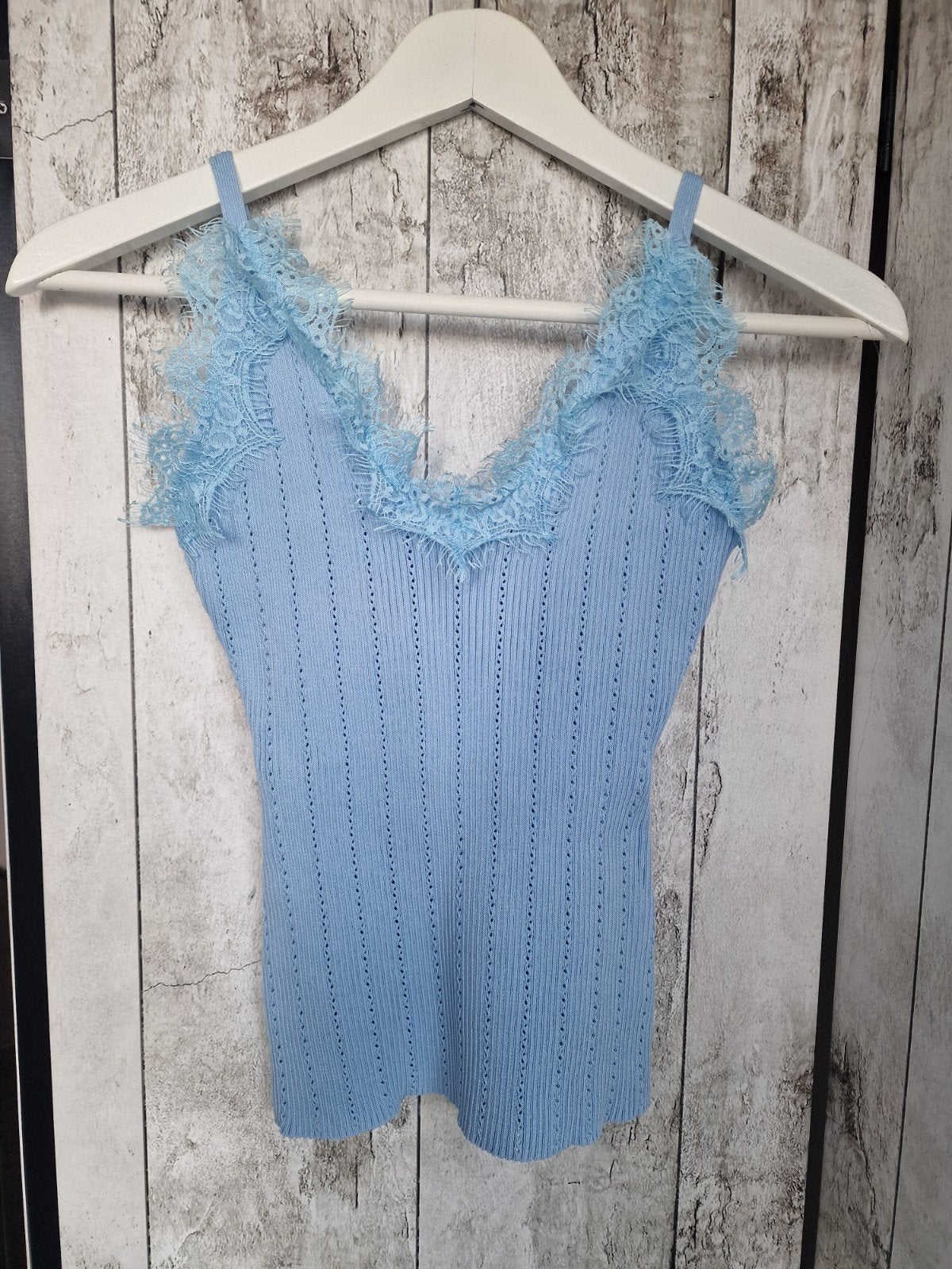 Giorgia Blauw Ribgebreide Top met Kanten Details, Kleding | Dames, Tops, Giorgia, Blauw, Nieuw, Ophalen of Verzenden