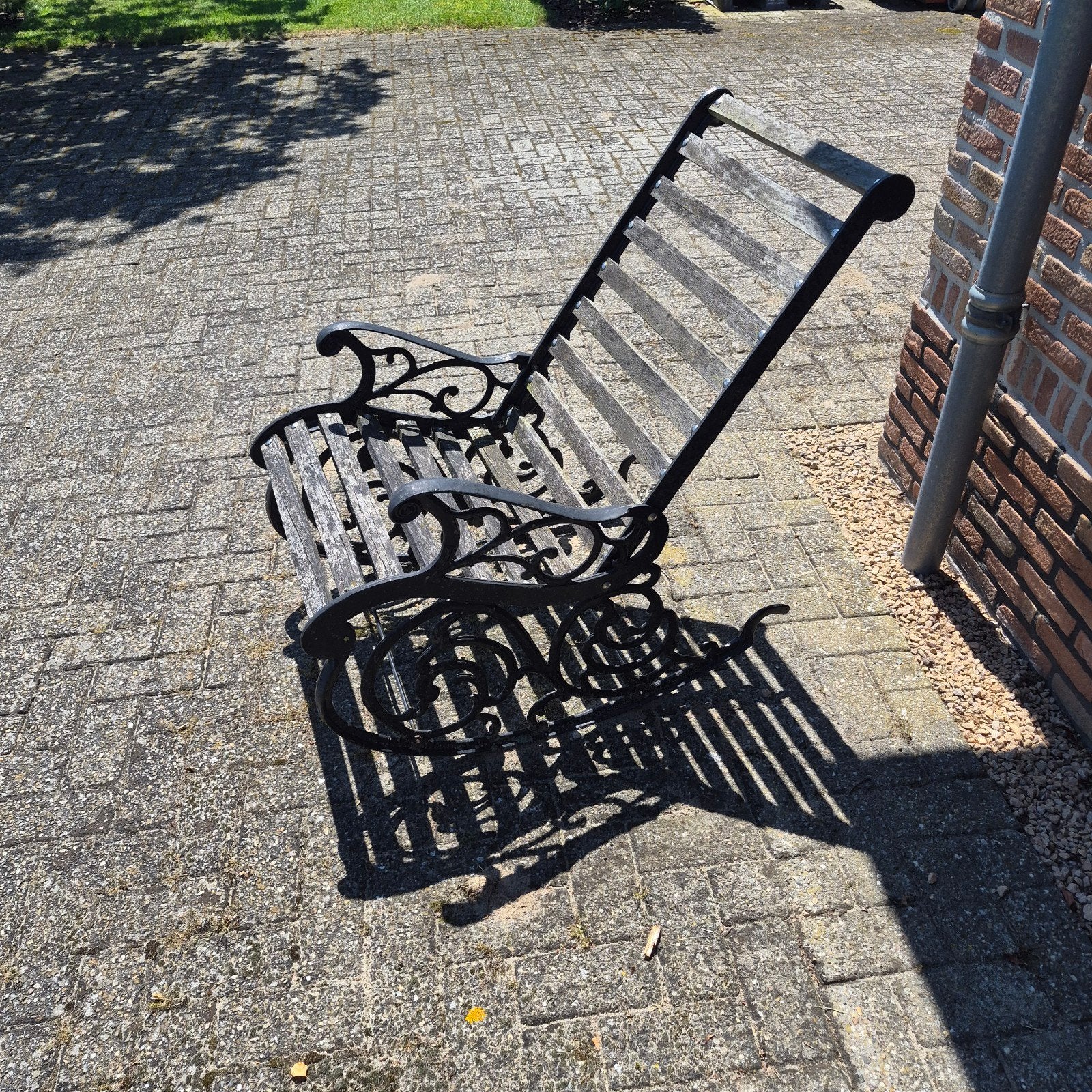 Gietijzeren Schommelstoel met Houten Latten, Ophalen, Gebruikt, Zwart, Klassiek, Vintage