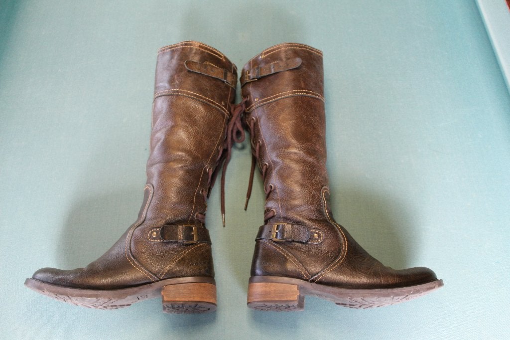 Bruine leren hoge laarzen met vetersluiting, Kleding | Dames, Hoge laarzen, Mexx, Bruin, Ophalen of Verzenden