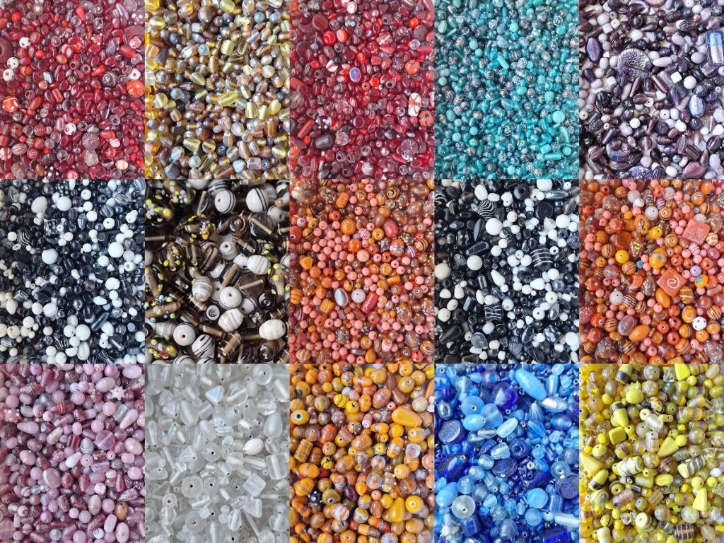 Partij luxe glas kralen 1-2cm ruim 1 kilo p/kl keuze uit 15, Verzenden, Nieuw, Kraal