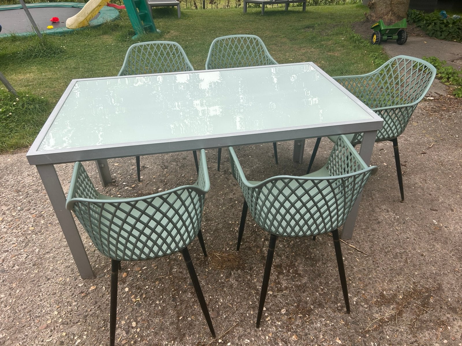 Tuintafel met 5 kuipstoelen, Tuin en Terras, Ophalen, Gebruikt, Tuinset, Eettafel