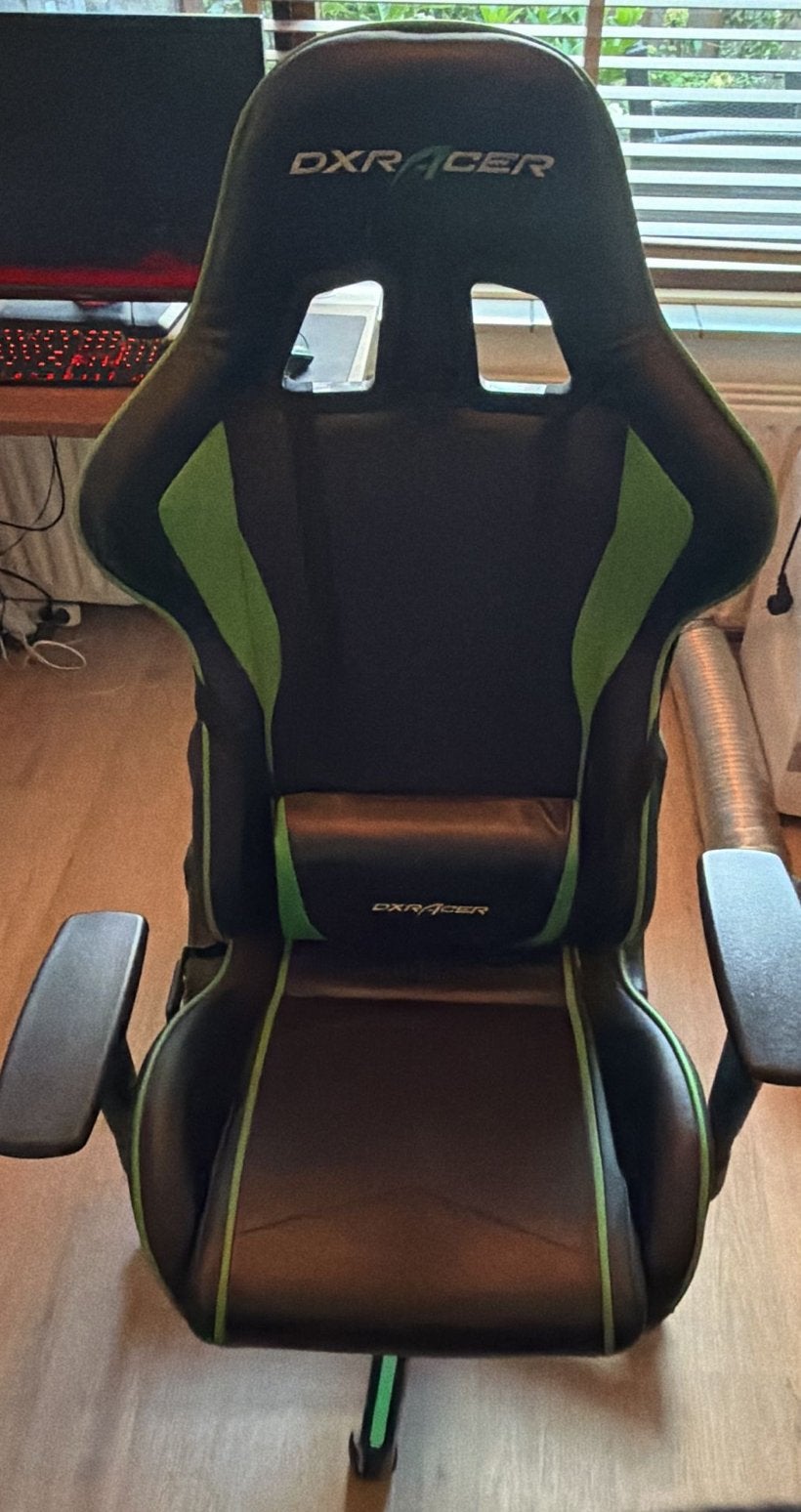 DXRacer Gaming Bureaustoel - Zwart/Groen leer, Huis en Inrichting, Bureaustoelen, Ophalen, Gebruikt, Zwart, Gaming bureaustoel