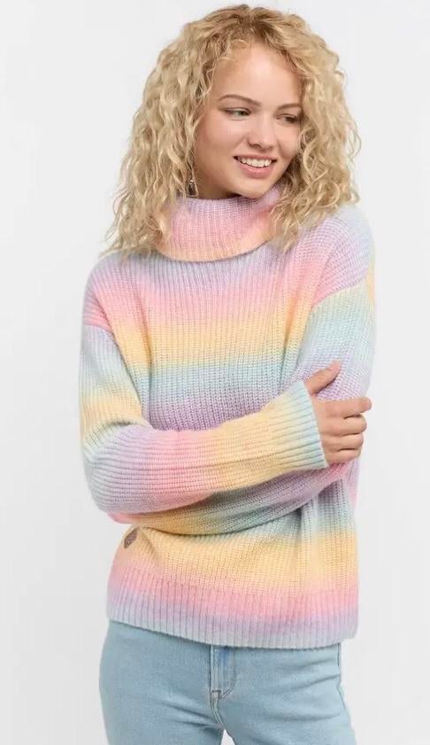 Ragwear vegan sweater col trui SAFINA regenboog breisel, Ragwear, Ragwear, Overige kleuren, Maat 46/48 (XL) of groter