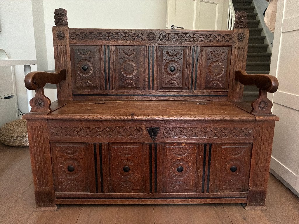 Antiek bankje met opbergruimte, Antiek en Kunst, Antiek | Meubels | Stoelen en Banken, Ophalen