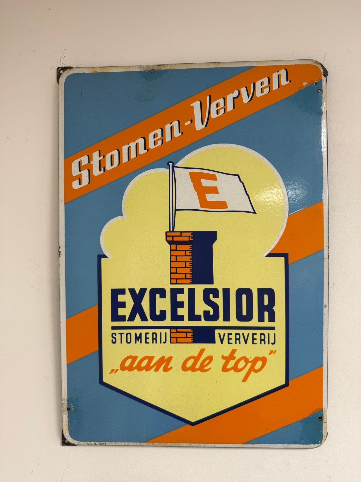 Vintage Emaille Reclamebord Excelsior Stomerij Ververij, Ophalen of Verzenden