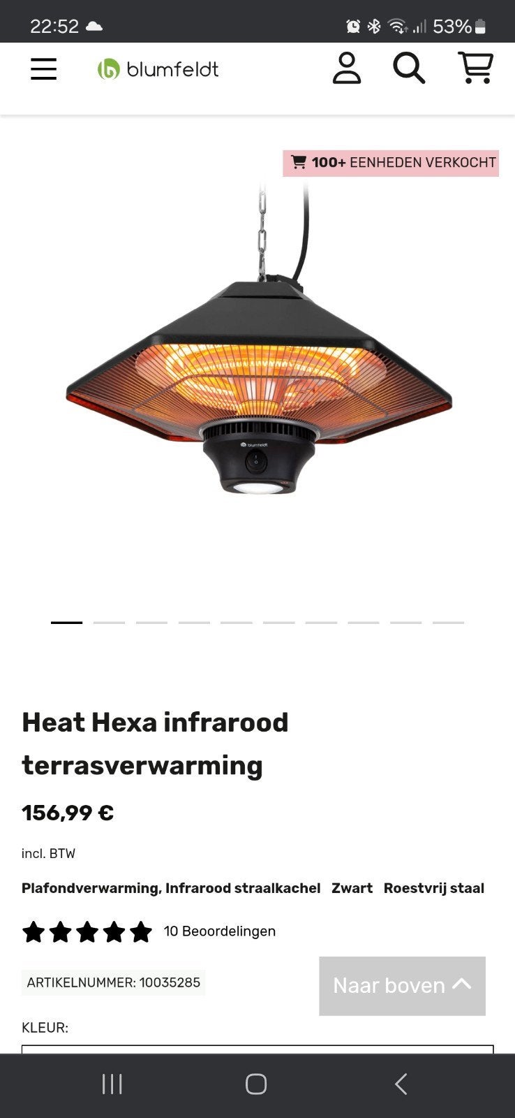 Blumfeldt Heat Hexa infrarood terrasverwarming, Ophalen, Gebruikt, Elektrisch, Plafond