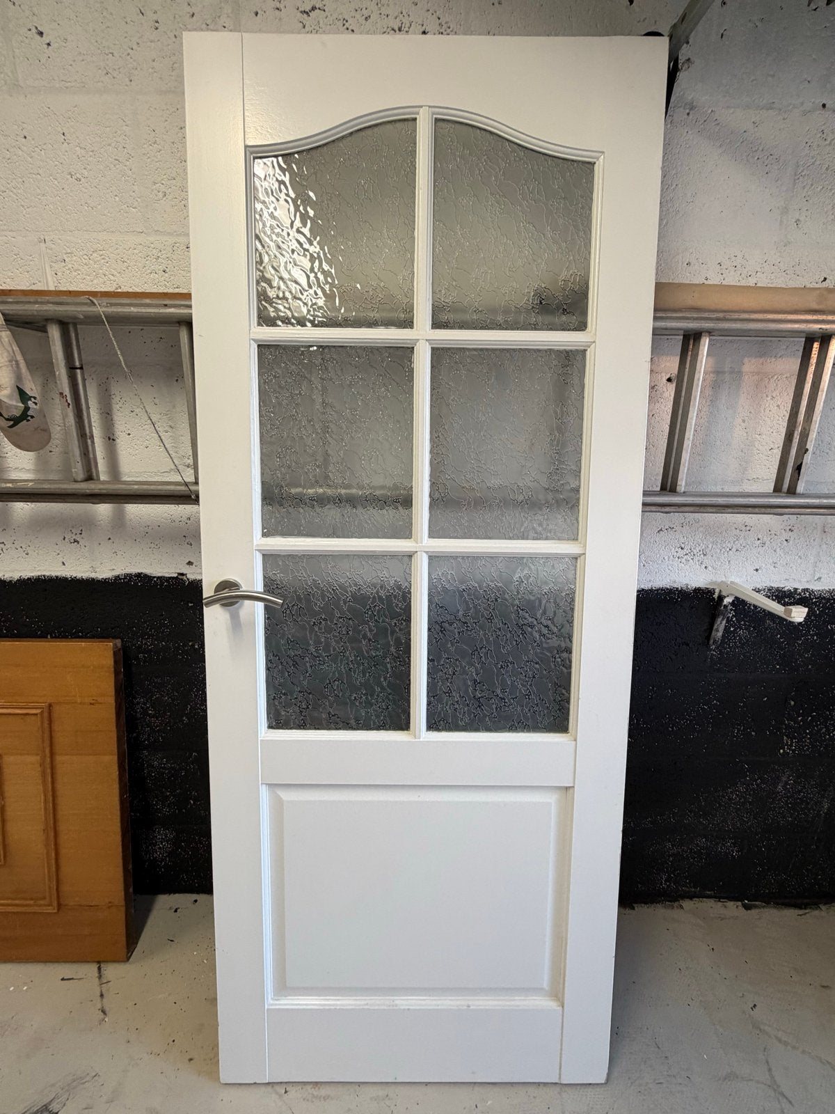 Witte binnendeur met glaspanelen en klink, Doe-het-zelf en Verbouw, Deuren en Horren, Gebruikt, 80 tot 100 cm, Binnendeur, Ophalen of Verzenden