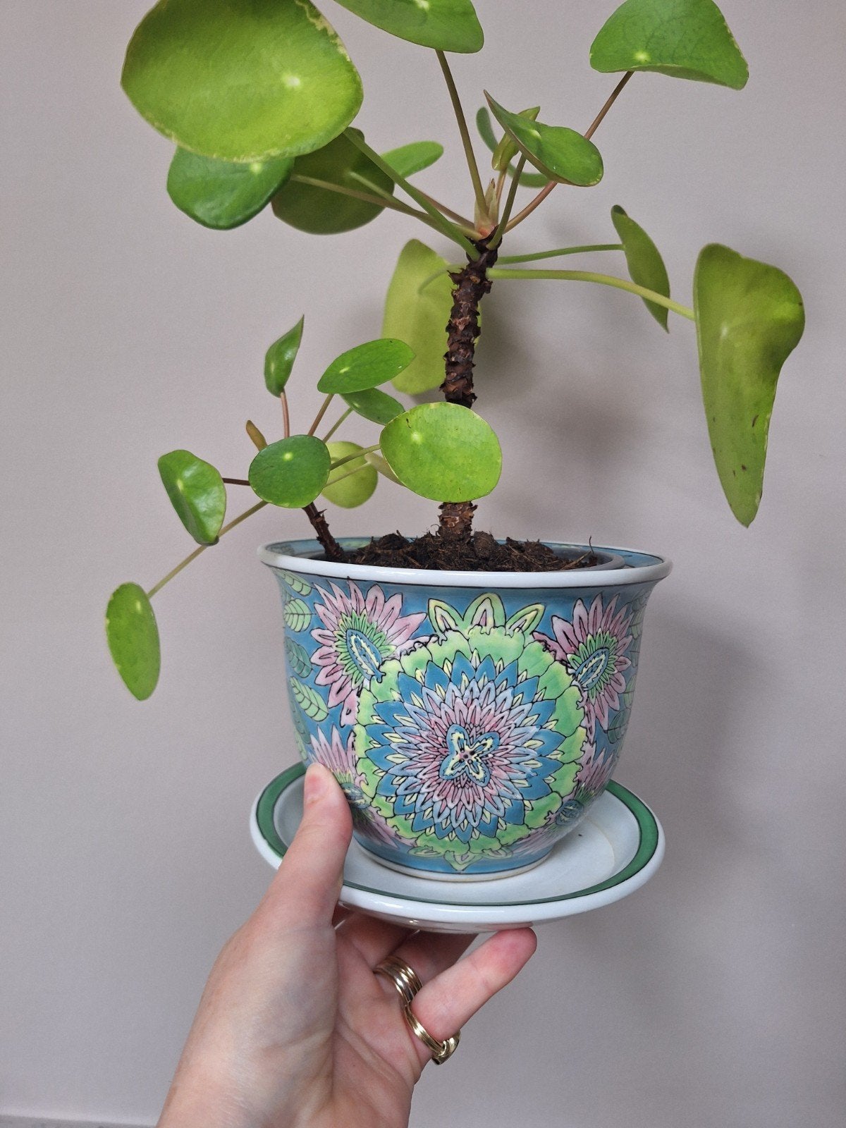 Keramieken Bloempot met Pastel Tekeningen - Made in China, Huis en Inrichting, Woonaccessoires | Vazen, Ophalen of Verzenden, Gebruikt