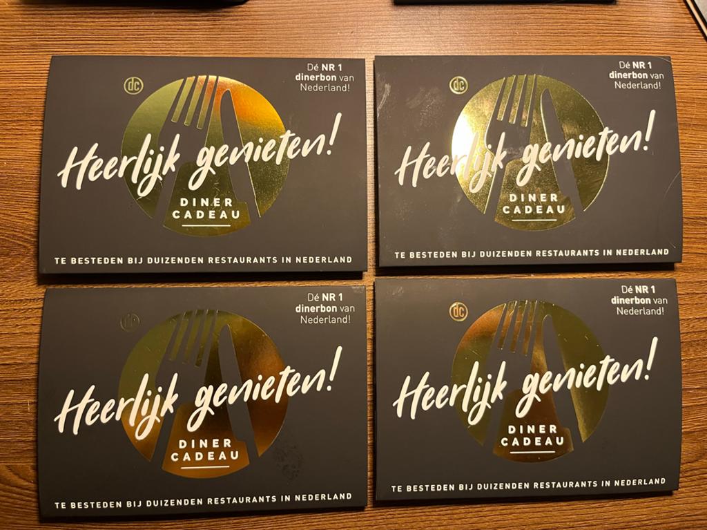 Diner cadeau bonnen t.w.v 150€, Drie personen of meer, Cadeaubon