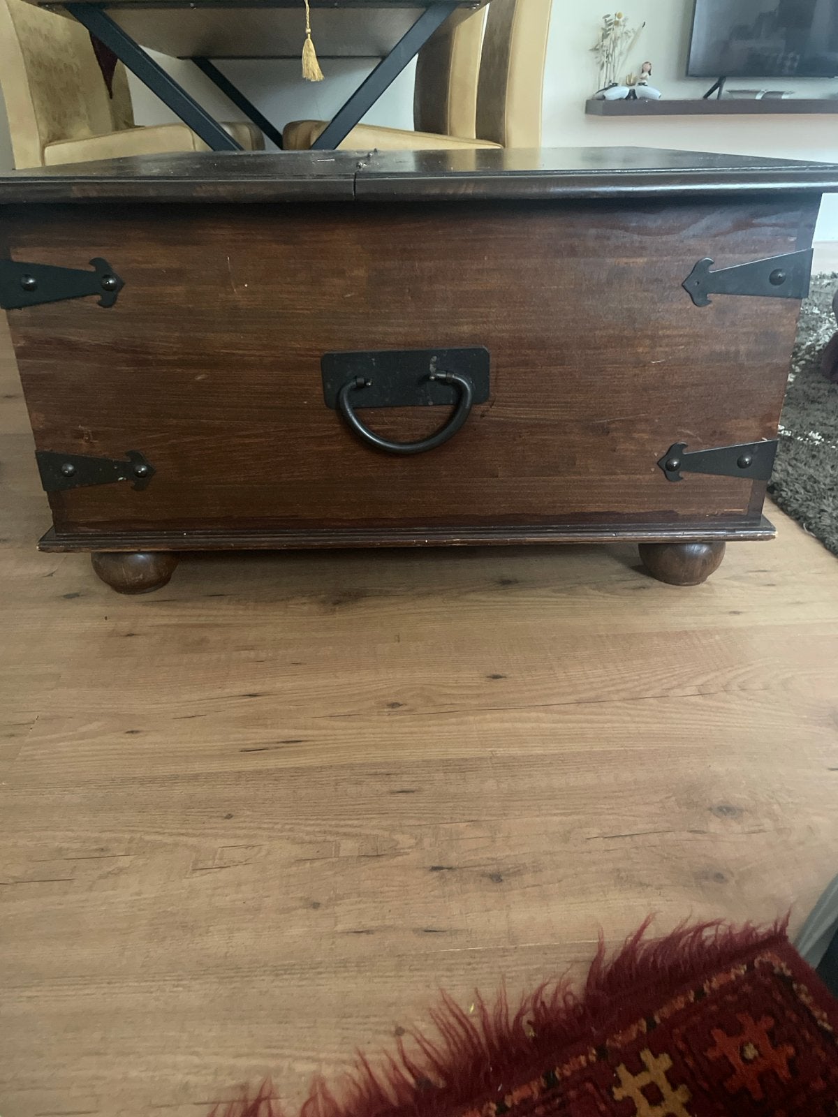 Antieke houten salontafel / kist, Ophalen, Gebruikt, Vierkant, 50 tot 100 cm