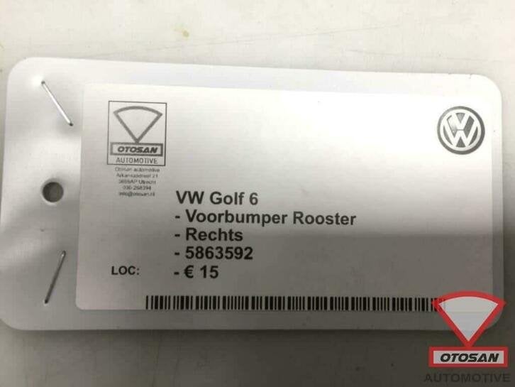 vw golf 6 voorbumper rooster rechts nieuw! 5863592, Volkswagen, Volkswagen AG, Rechts, Nieuw