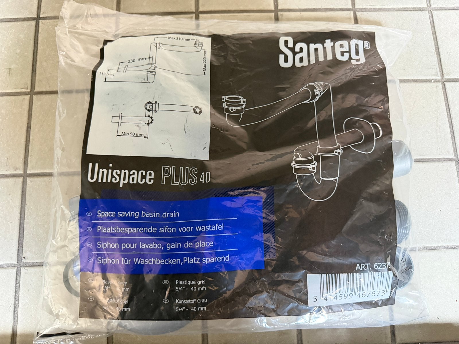 Titel: Santeg Unispace Plus 40 sifon wastafel 40mm grijs, Afvoer, Pvc, Ophalen of Verzenden, Zo goed als nieuw