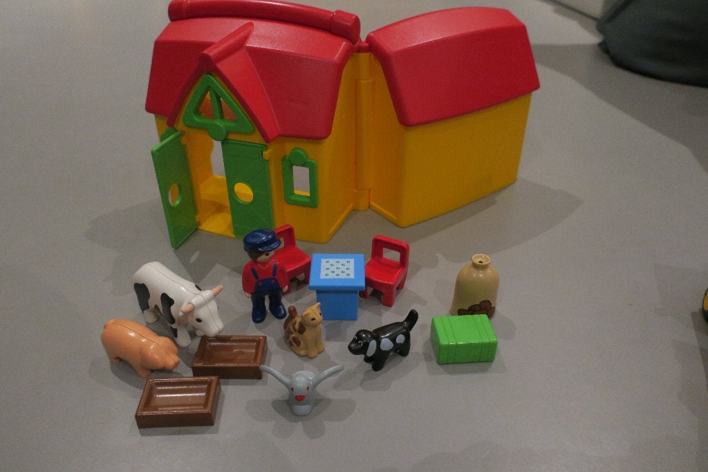 playmobil 1 2 3 meeneem boerderij 6962 + tractor 6715, Gebouw, 1.2.3, Ophalen of Verzenden, Zo goed als nieuw
