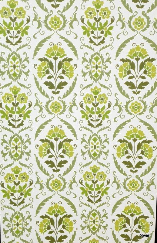 6606 vintage bloemen wallpaper groen barok patroon swiet, Verzenden, Minder dan 10 m², Groen