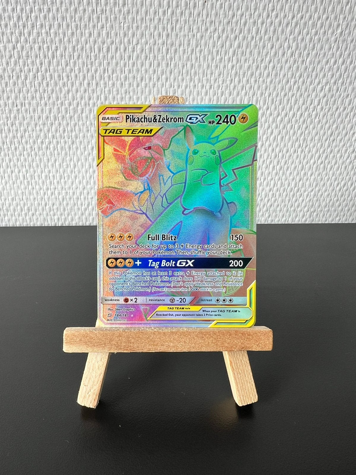 Pikachu & Zekrom GX Rainbow secret 184/181, Ophalen of Verzenden, Zo goed als nieuw, Losse kaart, Foil