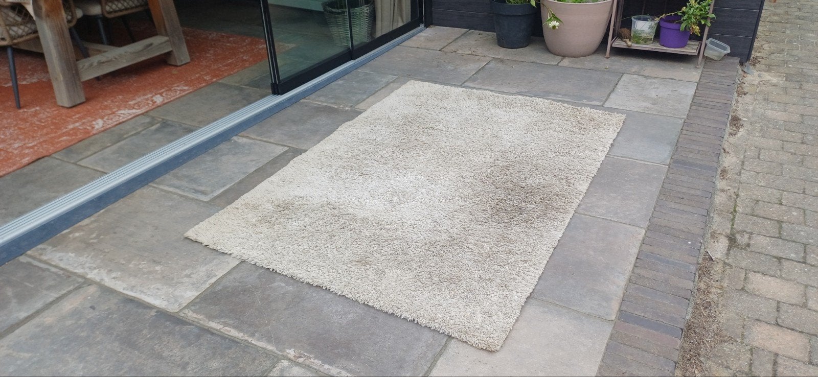 Gebruikt tapijt/vloerkleed, beige, rechthoekig, Huis en Inrichting, Ophalen, Gebruikt, 100 tot 150 cm, Beige