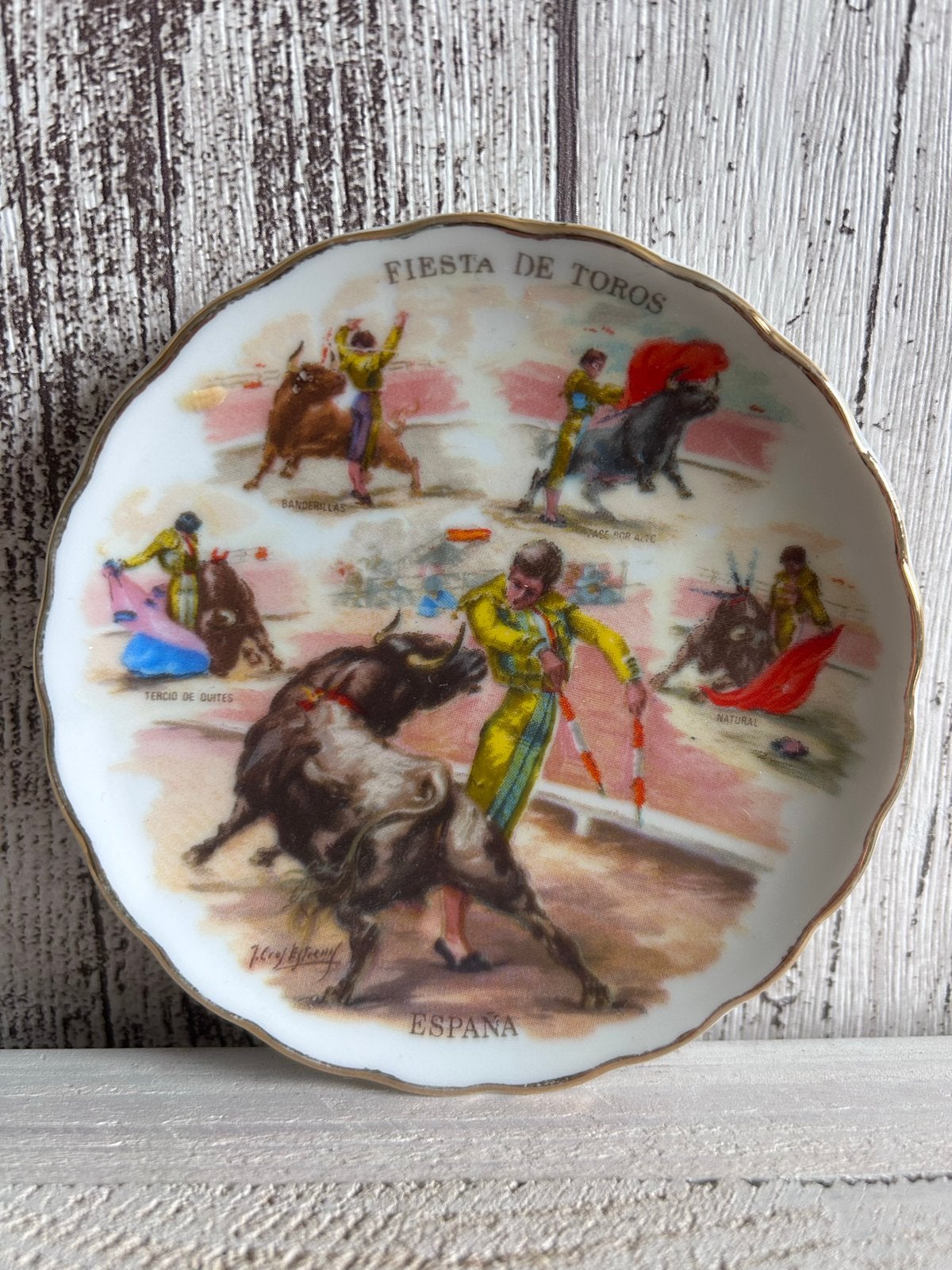 Vintage Spaans bordje Fiesta de Toros Stierenvechten, Antiek en Kunst, Ophalen of Verzenden