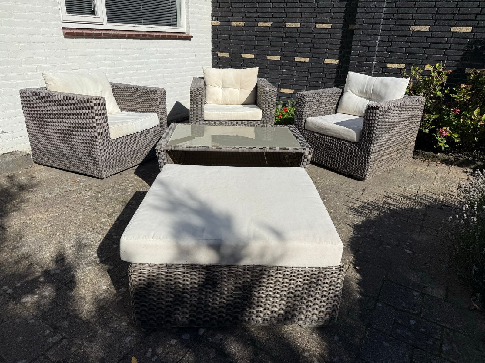 Bellagio loungeset - Wicker tuinset met 3 stoelen en tafel, Ophalen, Gebruikt, 3 zitplaatsen, Loungeset