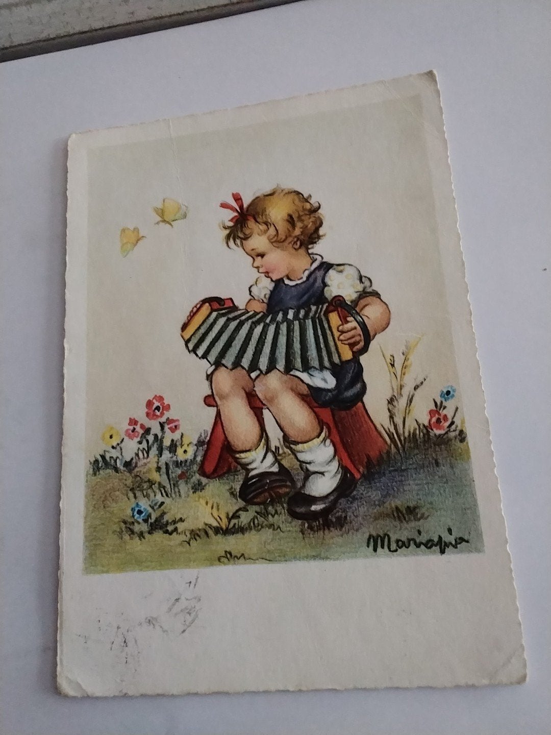Vintage Ansichtkaart: Meisje met Accordeon (Maria Pia), Verzamelen, Ophalen of Verzenden