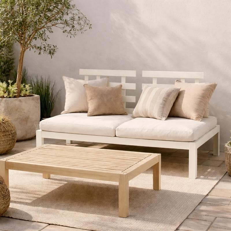 Creme Stalenbank met palletkussens van Action, Overige materialen, Zo goed als nieuw, Loungeset, Bank
