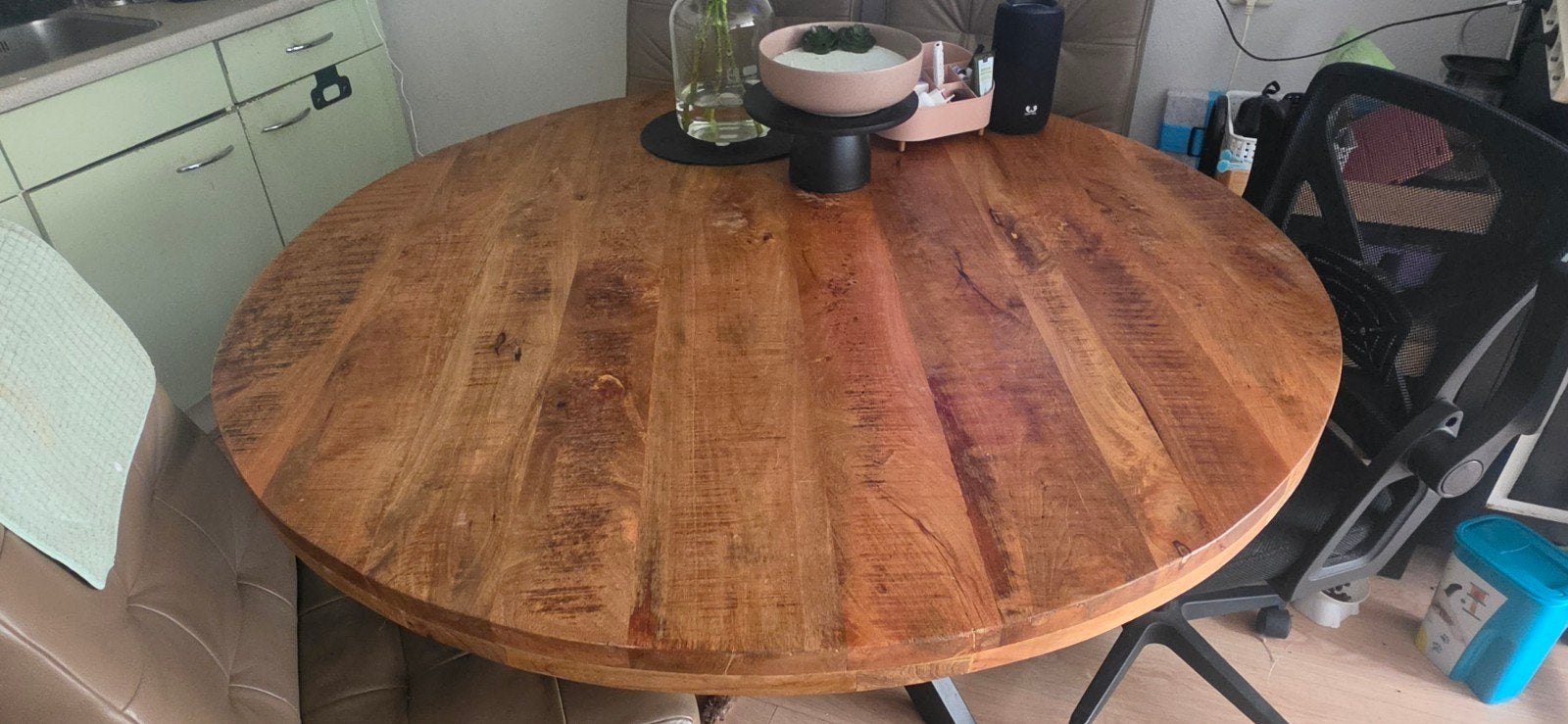 Mooie Mango Houten Tafel met X-poot - 150x77 cm, Huis en Inrichting, Gebruikt, Rond, 50 tot 100 cm, 150 tot 200 cm
