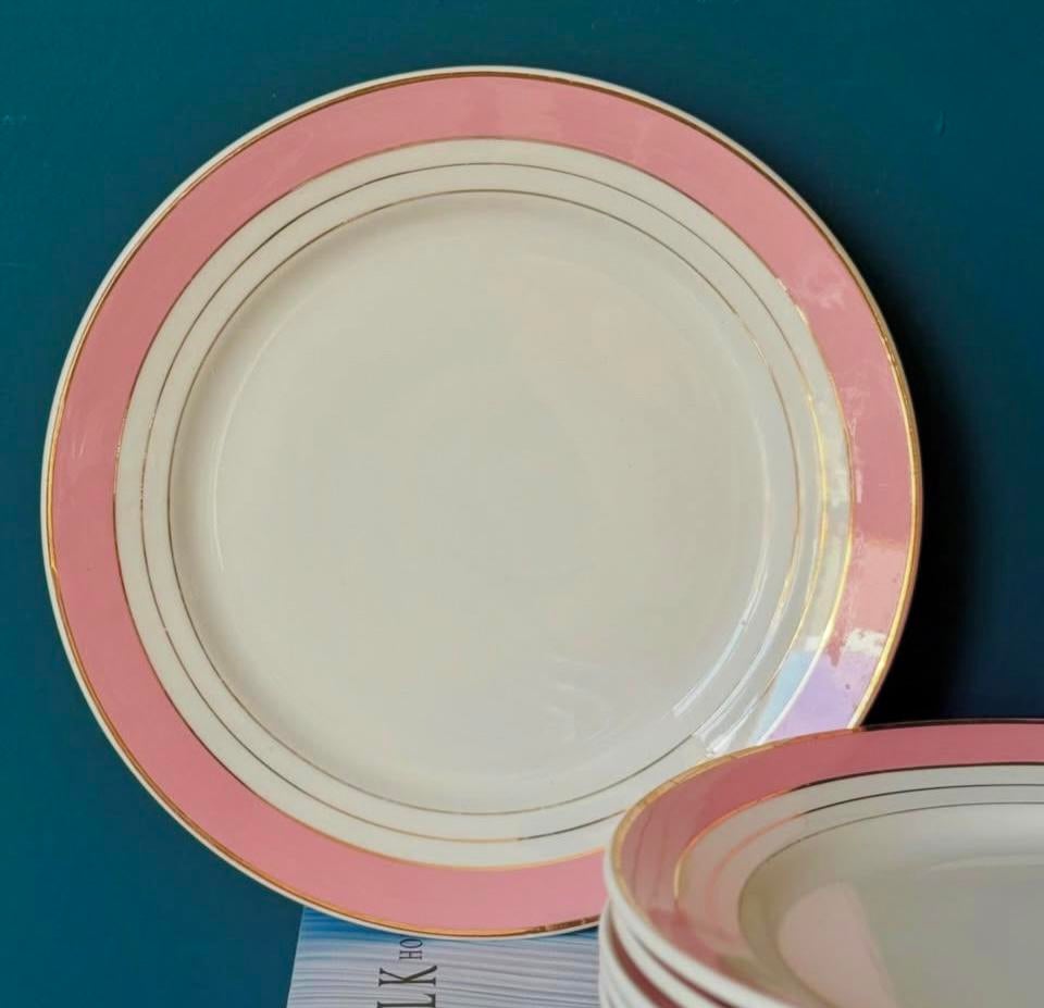 Luneville Régence roze set van 6 vintage borden, Ophalen of Verzenden, Zo goed als nieuw, Bord(en), Overige stijlen