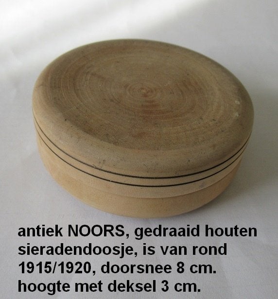 antiek NOORS sieraden doosje, gedraaid hout, circa 1915, Ophalen of Verzenden