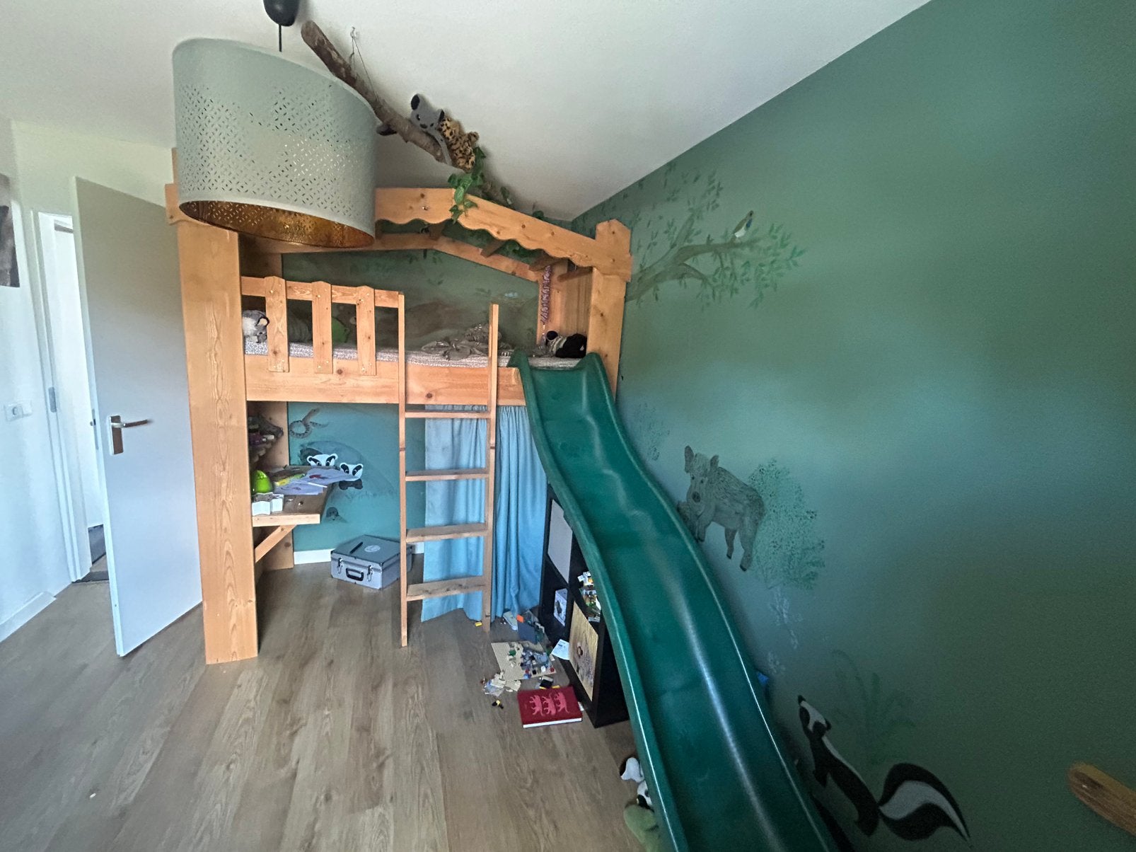 Hoogslaper met glijbaan, Huis en Inrichting, Slaapkamer | Stapelbedden en Hoogslapers, Ophalen, Gebruikt, Eenpersoons, 200 cm of hoger