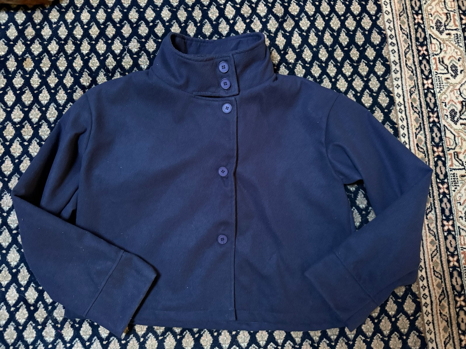 Blauwe tussenjas, mantel, trenchcoat maat 36/S, Ophalen of Verzenden, Gedragen, Maat 36 (S), Blauw