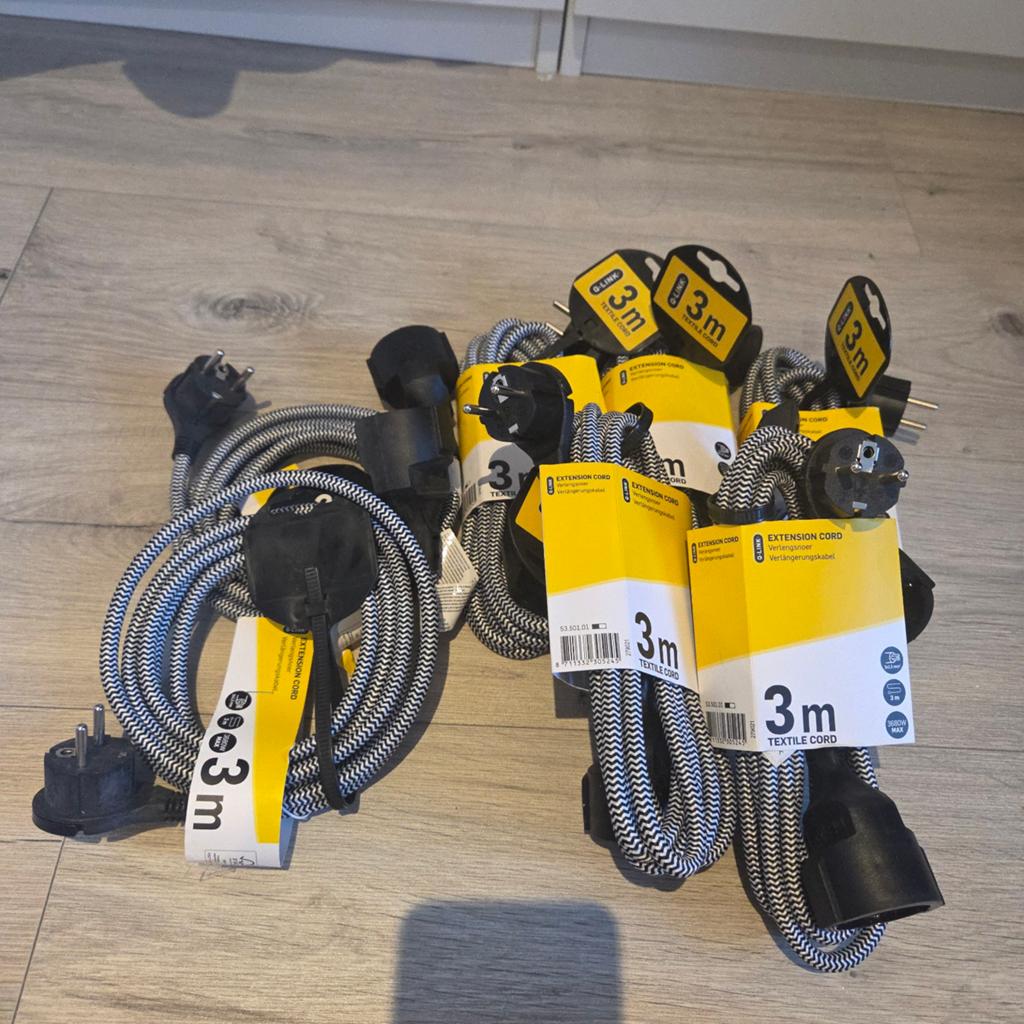 Nieuwe Textiel Verlengkabels 3m - Zwart/Wit Gevlochten, Ophalen, Nieuw, Kabel of Snoer