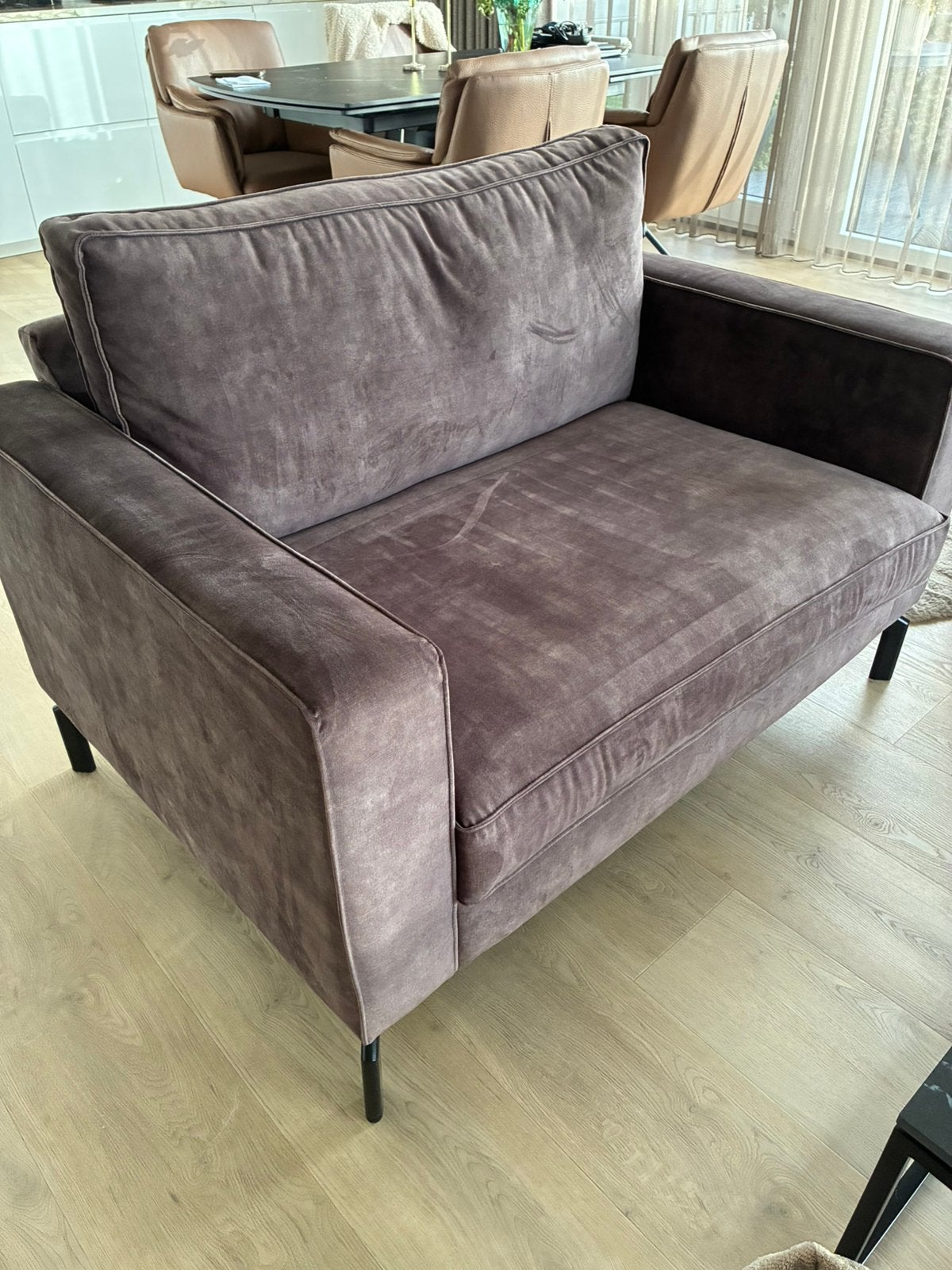 Loveseat Just Design donker bruin L124 cm H 90 cm D 90 cm., Ophalen, Tweepersoons, 75 tot 100 cm, Zo goed als nieuw