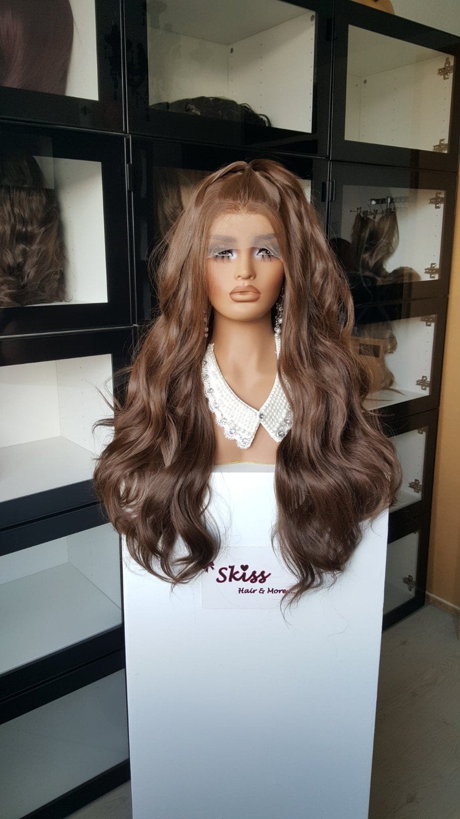 Luxe Lace Pruik: Midden Bruin - Slag - 70cm Lang, Ophalen of Verzenden, Nieuw, Pruik of Haarverlenging