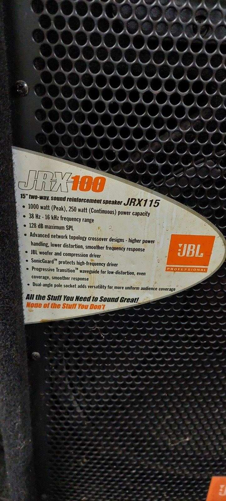 JBL JRX100 15" 2-weg luidspreker - 250W continu, 1000W piek, 150 watt of meer, Vloerstaande luidspreker, Gebruikt, JBL