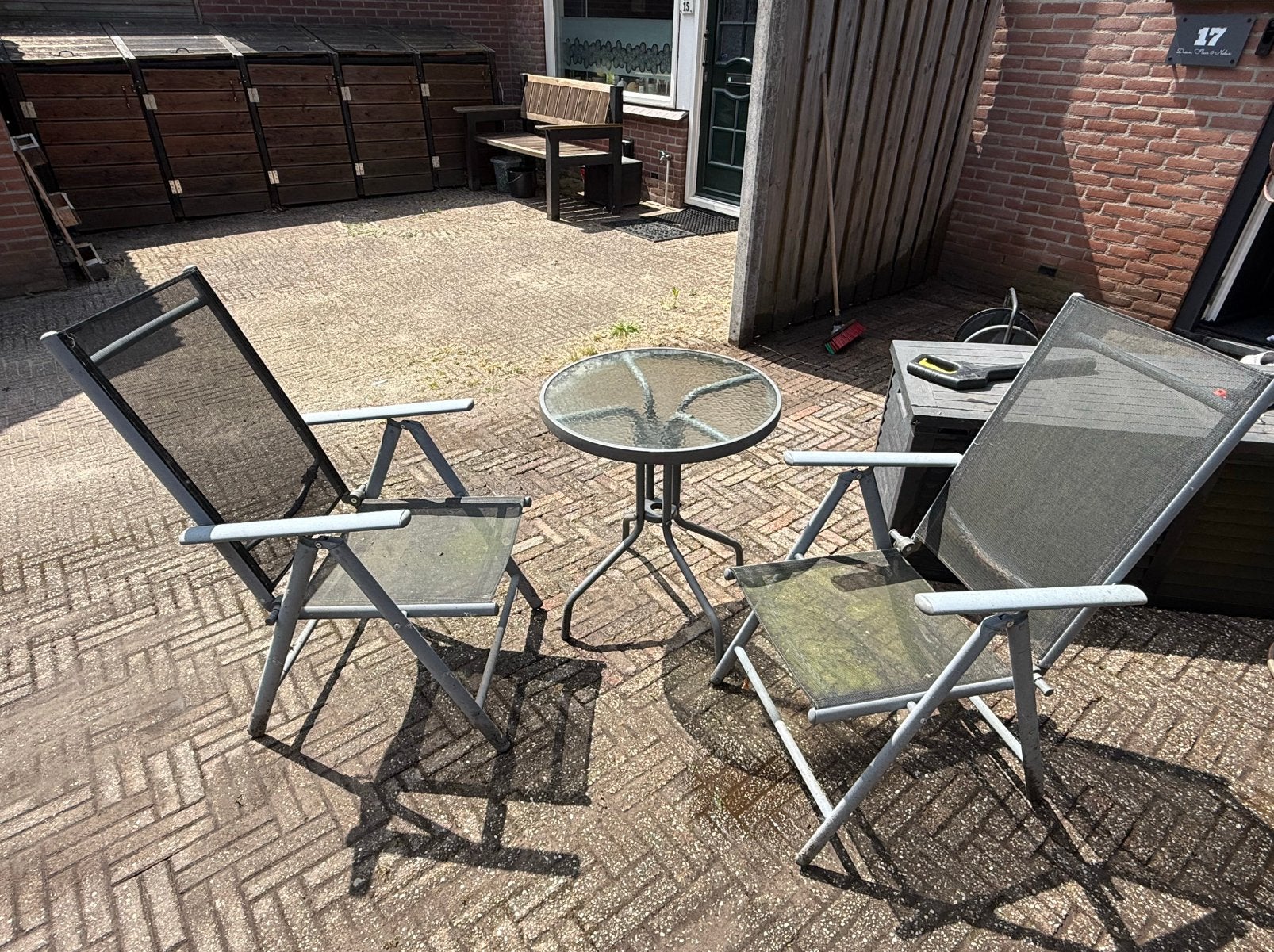 Tuinstoelen met tafeltje, Tuin en Terras, Tuinsets en Loungesets, Ophalen, Zo goed als nieuw, 2 zitplaatsen