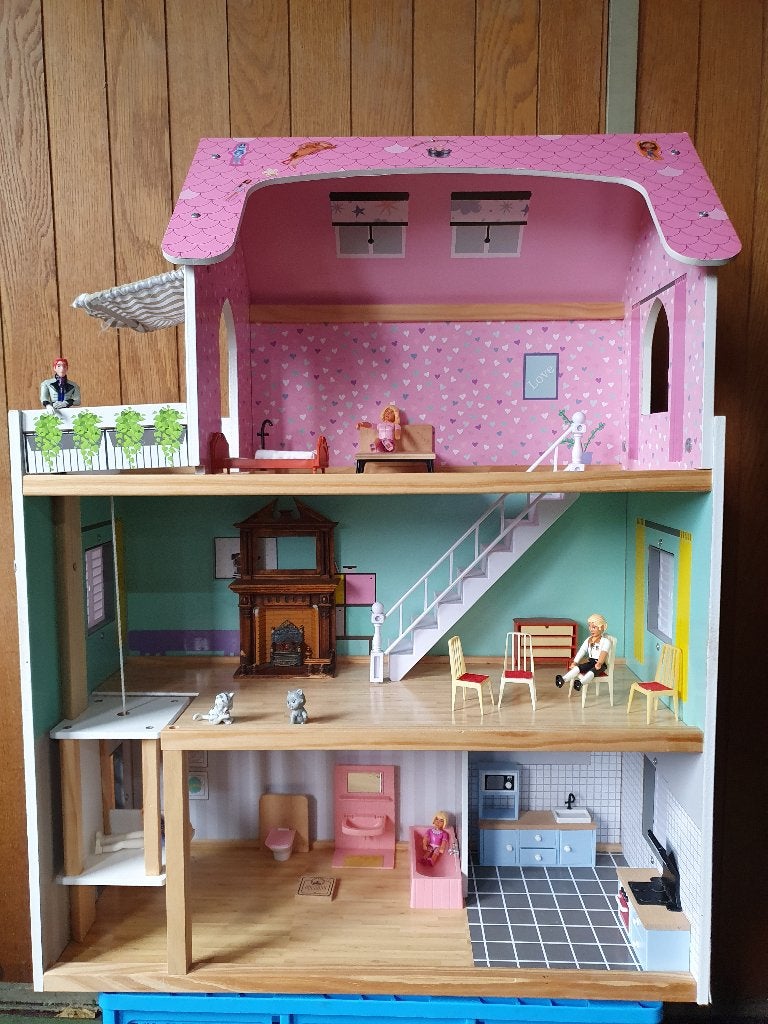 Kidkraft houten Poppenhuis met lift en meubeltjes, In prima, Ophalen, Zo goed als nieuw, Poppenhuis