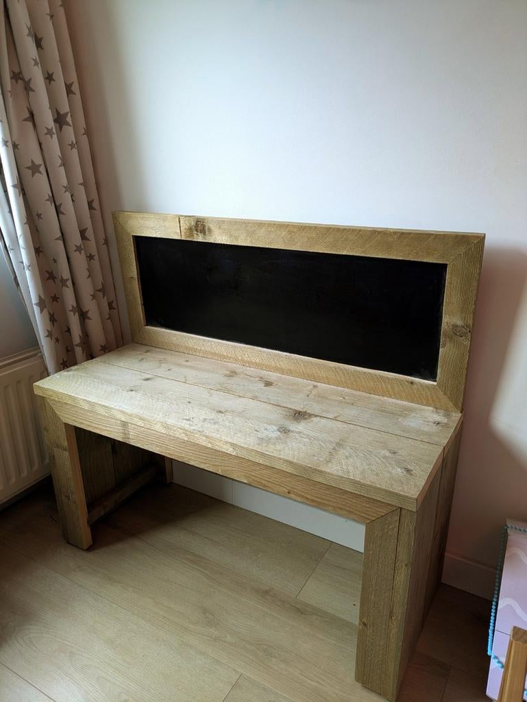 Bureau met krijtbord van steigerhout, Huis en Inrichting, Ophalen, Zo goed als nieuw, Bruin