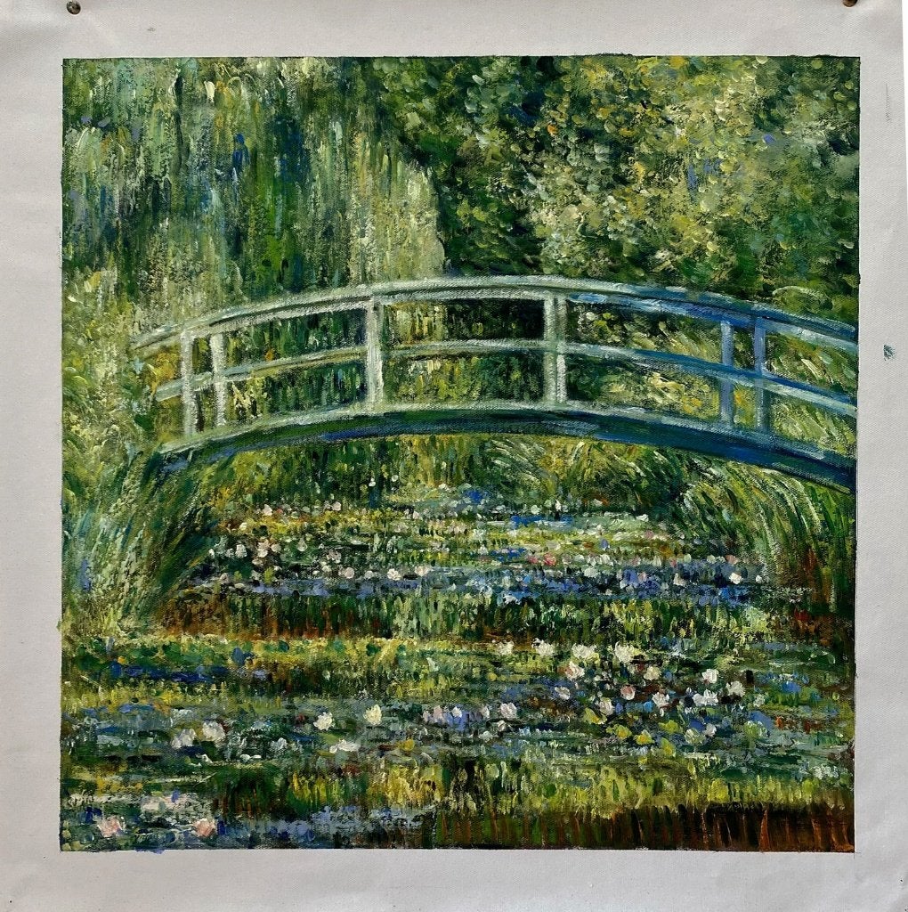 Olieverfreplica Monet: Waterlelievijver met Japanse brug, Verzenden