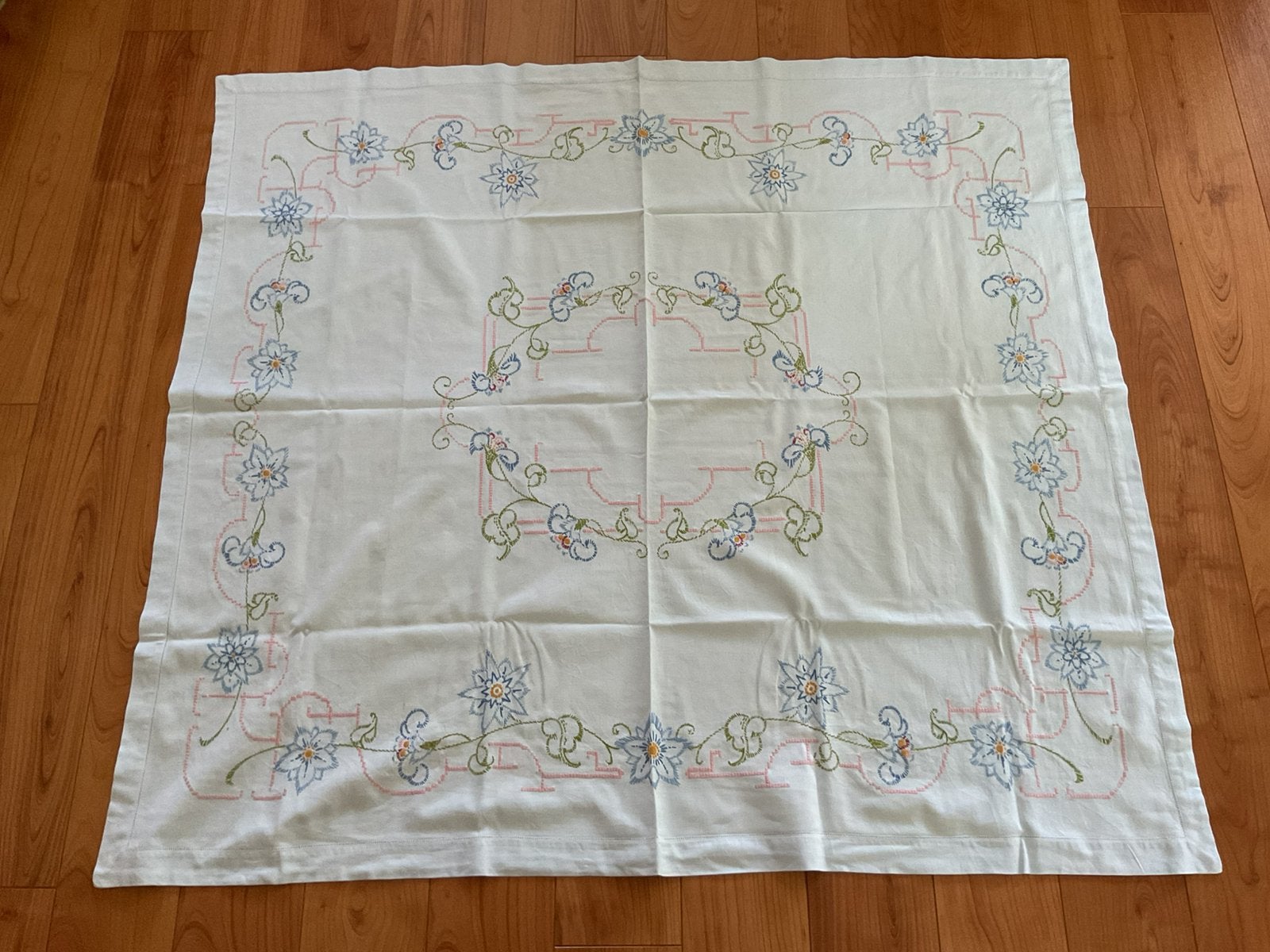 Vintage tafellaken lichtblauw, Ophalen of Verzenden, Gebruikt, Rechthoek