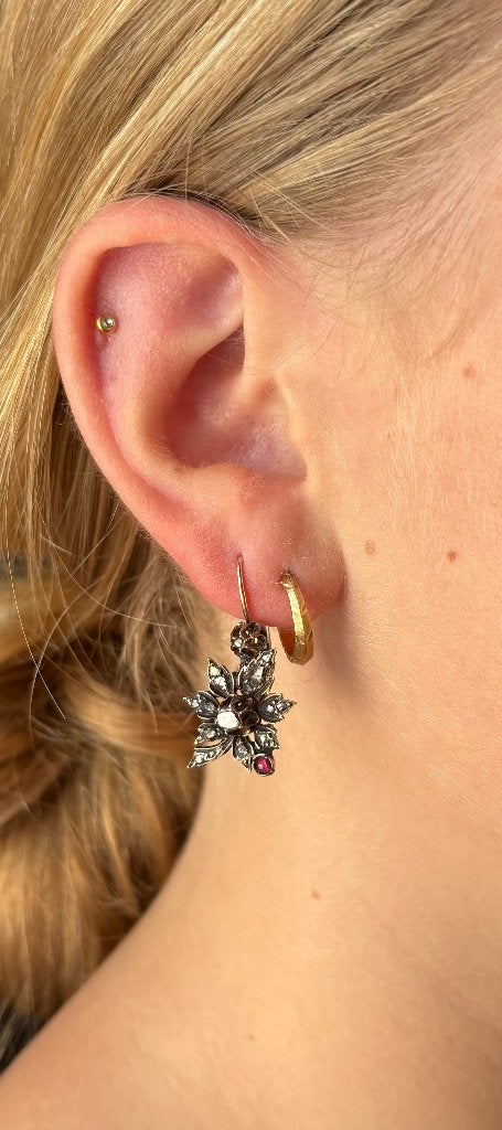 Diamanten robijn antiek gouden set oorbellen dames zilver, Sieraden, Tassen en Uiterlijk, Antieke sieraden, Ophalen of Verzenden